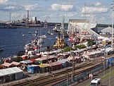 Old harbour in Kotka with the Maritime Centre Vellamo during Meripäivät, an annual sea-related festival in Kotka