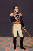 A portrait of Simón Bolivar painted in Lima in 1825 by José Gil de Castro. Bolivar was a Venezuelan military and political leader who played a key role in Latin America's successful struggle for independence.