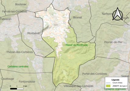 Carte de la ZNIEFF de type 2 sur la commune.