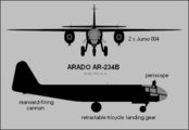 Desenho em perspectiva e de frente do Arado Ar 234B