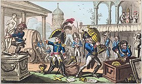 George Cruikshank : caricature propagandiste évoquant les spoliations napoléoniennes (1815).