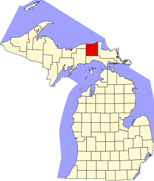 Map of Michigan highlighting Luce County