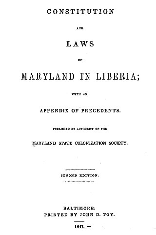 <span class="mw-page-title-main">Maryland State Colonization Society</span> Organization for "repatriation" of African Americans to Africa