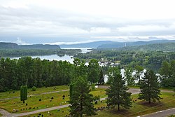 Nipigon River viewed to the south, with Nipigon Bay in the distance