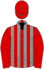 Red and Grey stripes, Red sleeves and cap