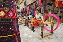 Traditional Batak tailors making tenun ulos in Huta Raja village, North Sumatra, Indonesia Tenun Ulos.jpg