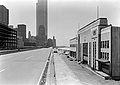 16. Looking south on Westside Highway at pier 25. Detailing echoes rail detail of highway.