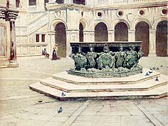 Brocal de bronce en el patio del Palacio Ducal de Venecia, obra (hacia 1555) original del fundidor Alfonso Alberghetti, pintada por Reginald Barrat en el libro Venecia (1907).