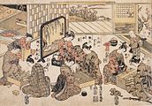 Projecció obliqua: dones jugant a shōgi, go i ban-sugoroku. Pintura de Torii Kiyonaga, Japó, c. 1780