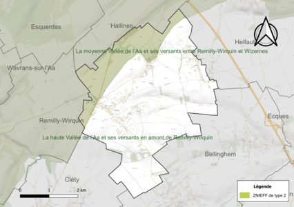 Carte des ZNIEFF de type 2 sur la commune.