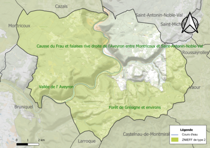 Carte des ZNIEFF de type 2 sur la commune.