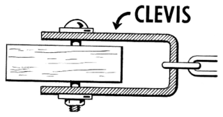 <span class="mw-page-title-main">Clevis fastener</span> Fastener consisting of a U-shaped bracket through which a pin is placed