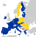 Image 18Slovakia is part of the Schengen Area, the EU single market, and since 2009, the Eurozone (dark blue) (from Slovakia)