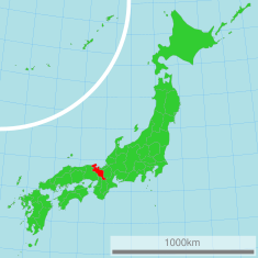 Japonijos žemėlapis su paryškinta Kioto prefektūra