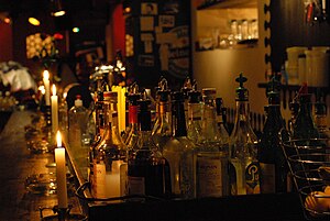 Bar and bottles, available light photography