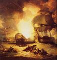 L'explosion de la nau de amiral francés l'Orient, pench per George Arnald (1763-1841)