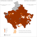 Κατανομή Αλβανών στο Κοσσυφοπέδιο το 2011 ανά εγκατάσταση.