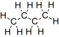 Skeletal formula of butane with all carbon and hydrogen atoms shown