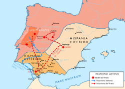 Map of Viriathus' campaigns in the Iberian Peninsula Campanadeviriato.svg