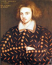 A portrait that purportedly displays Christopher Marlowe, described by Steve Orlando as a "writer, spy, queer man", and his main inspiration for Midnighter's characterization. Christopher Marlowe.jpg