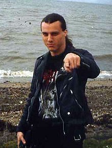 Chuck Schuldiner of the band Death, depicted here on tour in Scotland in 1992 Chuck Schuldiner cropped.jpg