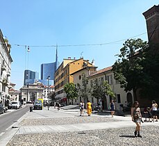 Sidewalk in Milan, Italy.