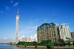 Skyline of Chigang Subdistrict with the Canton Tower visible