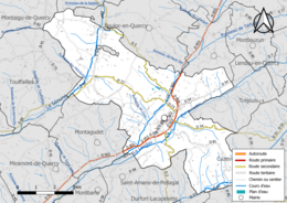 Carte en couleur présentant le réseau hydrographique de la commune