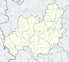 Mapa konturowa powiatu bytowskiego, na dole po lewej znajduje się punkt z opisem „źródło”, natomiast po lewej znajduje się punkt z opisem „ujście”