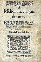 Title page of the first quarto of Shakespeare's Midsummer Night's Dream (1600) MND title page.jpg