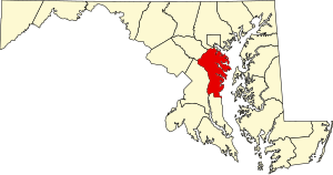 Map of Maryland highlighting Anne Arundel County