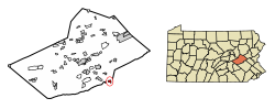 Location of Port Clinton in Schuylkill County, Pennsylvania (left) and of Schuylkill County in Pennsylvania (right)