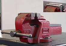 Engineer's bench vise made of cast iron - image inset shows soft jaws ViceBench-insetSoftJaws.jpg