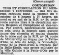 Communiqué annonçant la fermeture de routes lors d'une séance de tirs dans le camp de Coëtquidan (journal L'Ouest-Éclair du 7 octobre 1936).