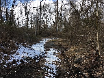 Looking up the access road to the former Darlington station in 2017