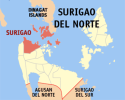 Map of Surigao del Norte with Surigao City highlighted