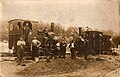 Three narrow gauge steam locomotives on a construction site in France