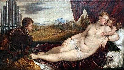 Vénus avec l'organiste et Cupidon 1548,musée du Prado, Madrid