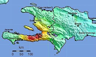 A map indicating the strength of the earthquake, with redder areas being harder hit. The star indicates the epicentre.