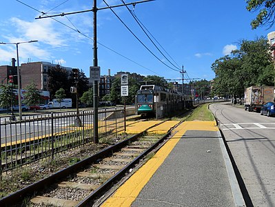 Griggs Street station, a typical non-accessible Green Line surface stop