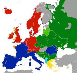 Mapa. Europa. Granice państw. Różnokolorowe obszary