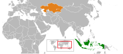 Map indicating locations of Indonesia and Kazakhstan