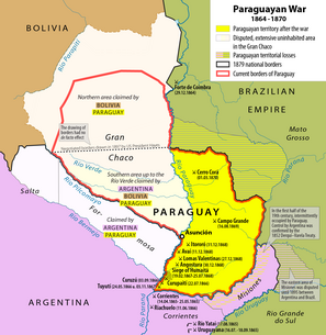 A This map illustrates the land that Paraguay lost during the Triple Alliance war against Brazil and Uruguay.