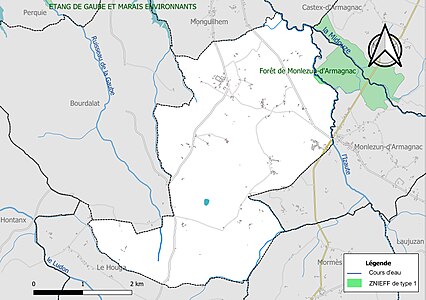 Carte de la ZNIEFF de type 1 sur la commune.