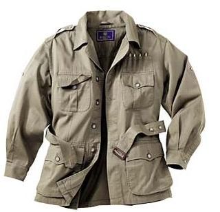 Safari jacket Hip-length, belted jacket with two sets of patch pockets and a notched collar