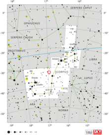 The location of V1280 Scorpii (circled in red) V1280ScoLocation.png