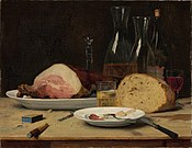 Simple meals often consist of bread and/or meat Albert Anker, Still life Excess (1896)