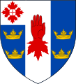 Blason de Brian Mulroney avec des couronnes loyalistes civiles et la marque des Premiers ministres.