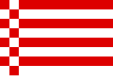 Flag of Bremen, Germany (Barry of eight gules and argent, a side barry-paly as chequy gules and argent)