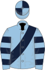 Light blue, dark blue sash, hooped sleeves, quartered cap